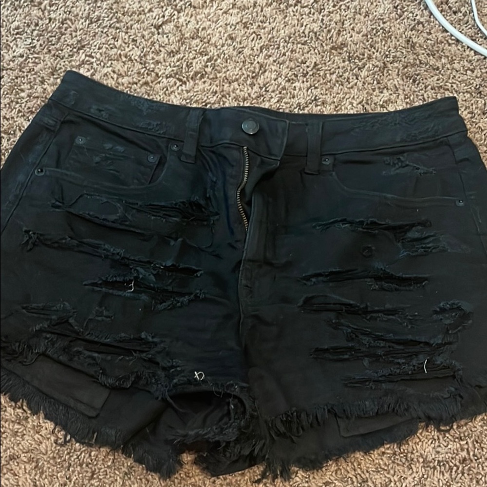 High waisted black ripped shorts